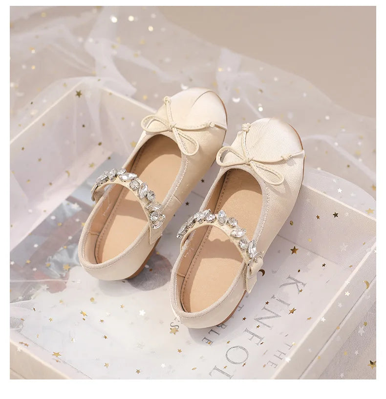 Kinder Prinzessin Schuhe 2025 - Modische Wasser Strass Mädchen Kleine Leder Schuhe - Frühling Neu Weiche Sohle Einzelschuhe 4-6J
