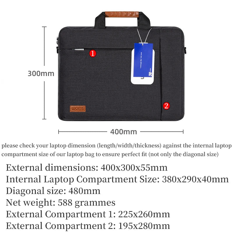 WOMT Umhängetasche Business - 15,6 Zoll Polyester Kompakt