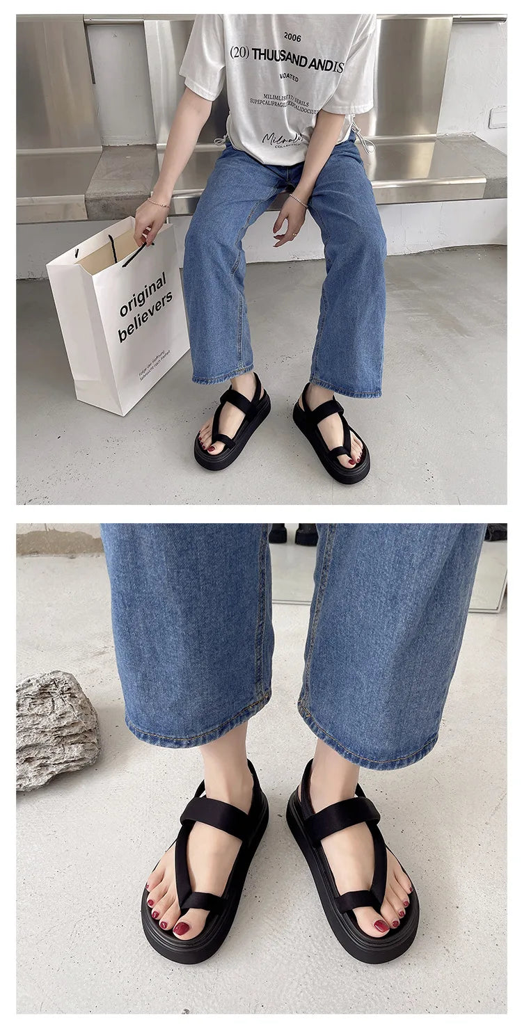 Damen-Platform-Sandalen 2025: COZOK Frauen Platform Sandalen Flache Flip Flops Sommer Strand Sexy Lässige Schuhe Kreuz Peep Zehen Damen Schuhe Mode Frau Schwarze Sandalen Kollektion