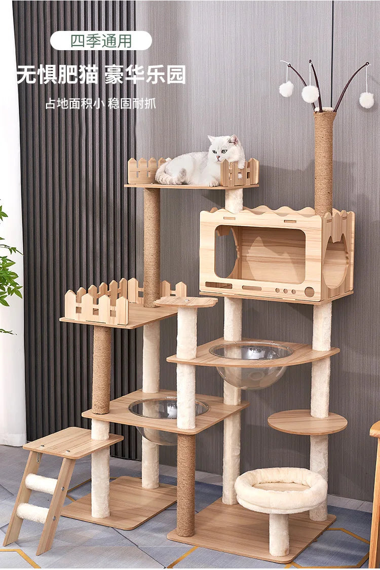 Großer Holz Katzenbaum Mit Raum Pod Multi-Level Katzen Turm & Kratzbäume Langlebig Katzen Möbel Für Indoor Katzen Katzen Spielzeug