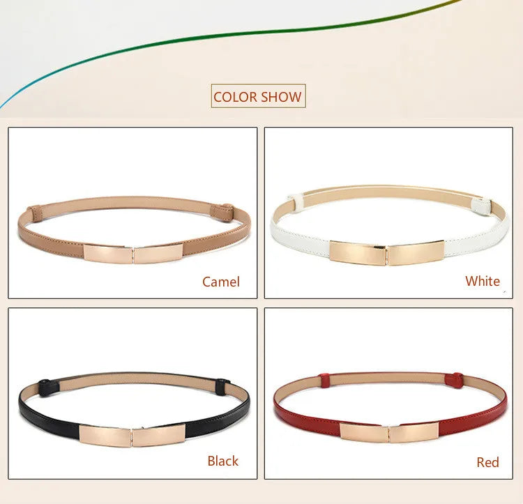 Belt Dress Simple Versatile Fashion Women Leather Thin Skinny Metal Gold Elastic Buckle Waistband Belt Dress Accessories