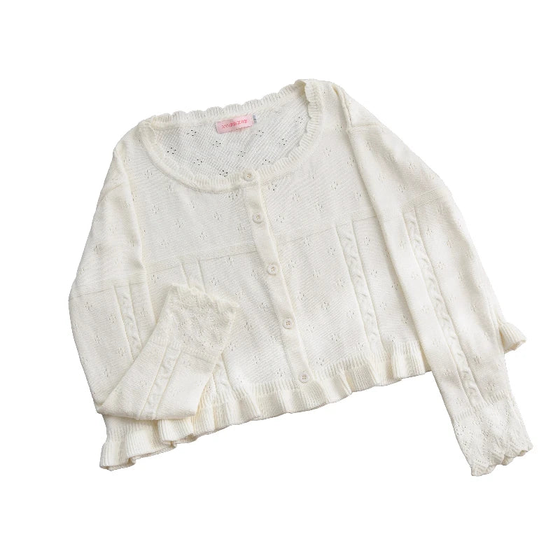 UZSCCN Lolita Cardigan O-Ausschnitt Rüschen - Größe Regular, Strickgewicht Mittel, Regular Fit