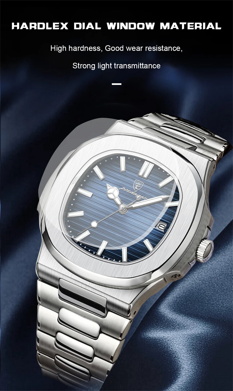 POEDAGAR Luxury Watch 2024 New Business Waterproof Male Clock Luminous Date Stainless Steel Square Quartz Men Watch reloj hombre
