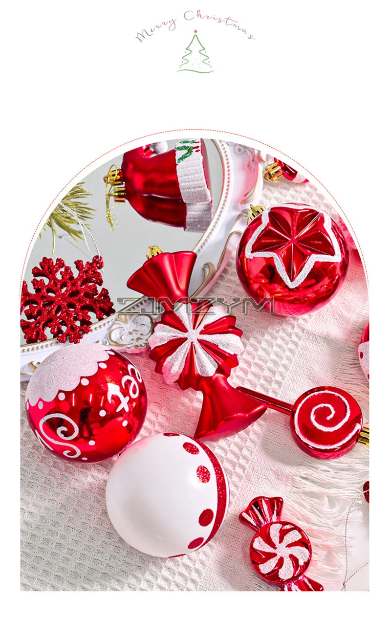 LA9682 Weihnachtsbaumschmuck - Bruchfest, 78 Stück, Rot Weiß