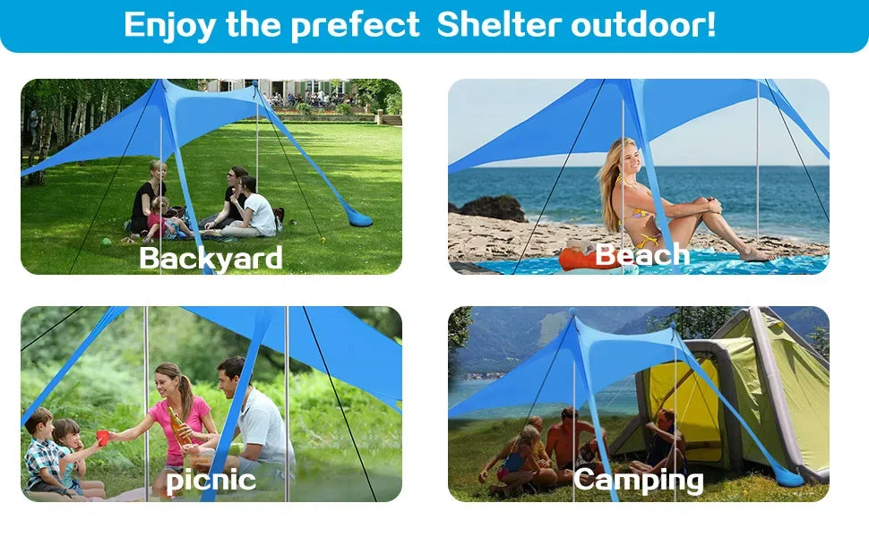 Portable Canopy Beach Tent Pop-up Sunshade UV Resistant Camping Bed Tent Windproof and Sunscreen Sun Shelter Canopy Garden House