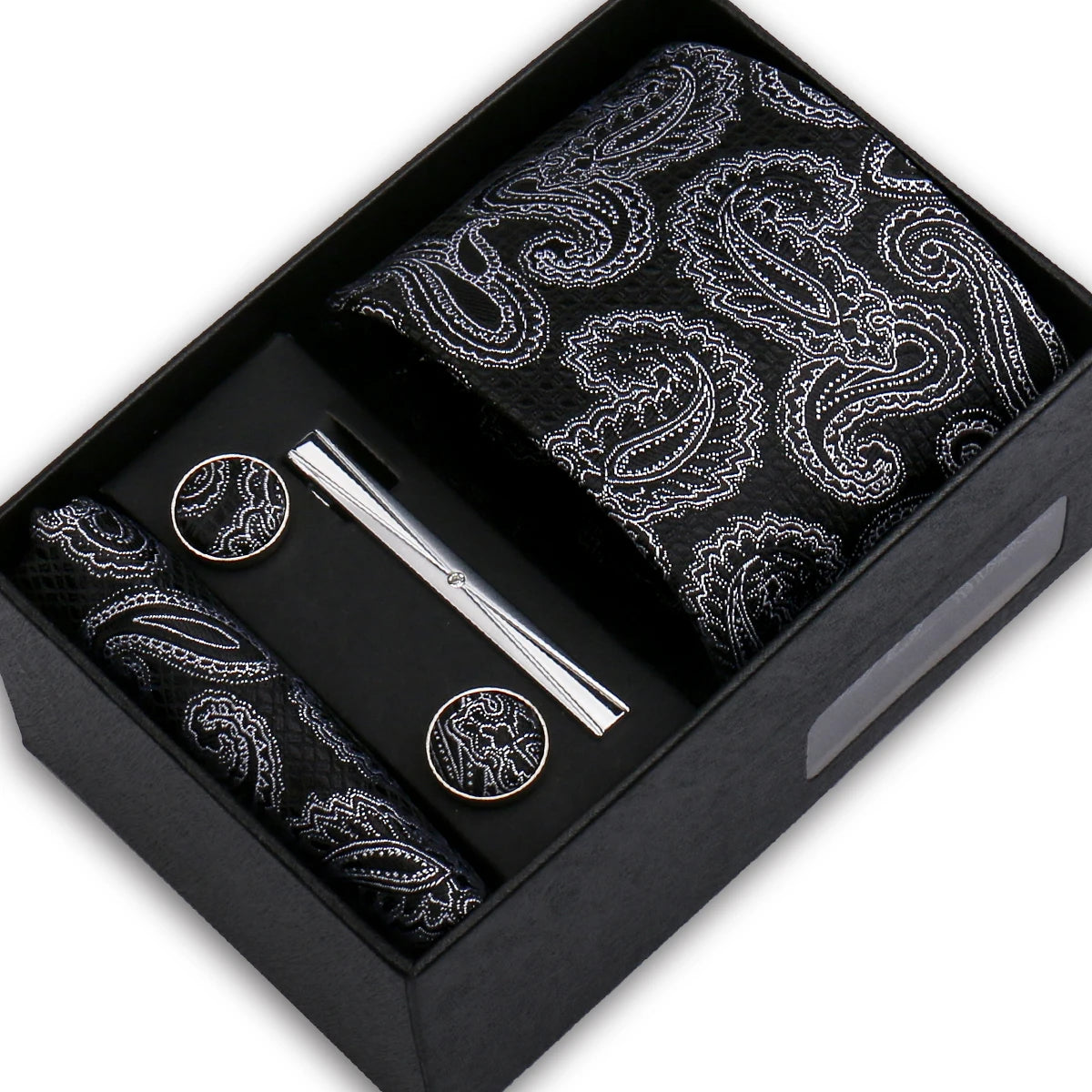 Elegant Men's Suit Necktie Gift Box Set Floral Tie Handchief Cufflinks Tie Clip 4-Piece Business Wedding Party Suit Accessories