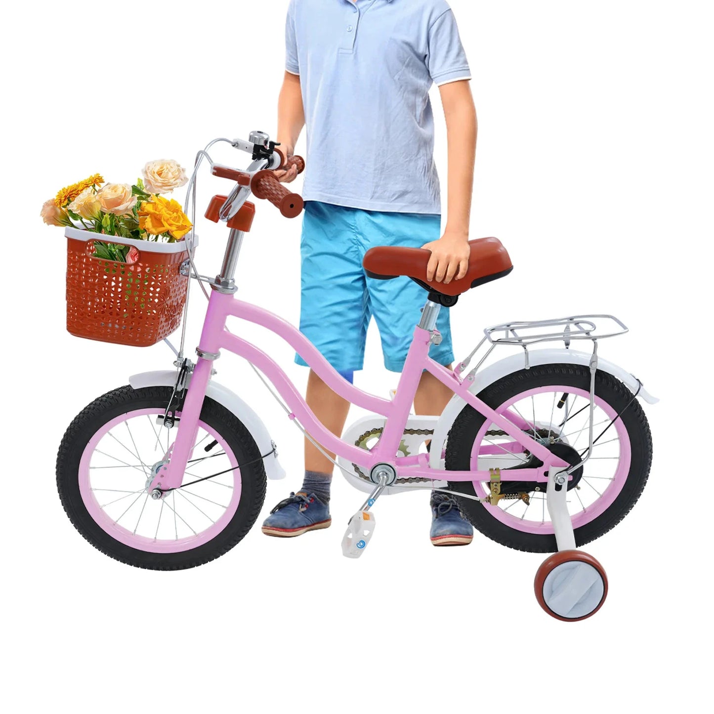 Kinderfahrrad aus Kohlenstoffstahl | 14" höhenverstellbares Kinderfahrrad mit Stützrädern für Jungen und Mädchen im Alter von 3–7 Jahren by Golden Bridge Store