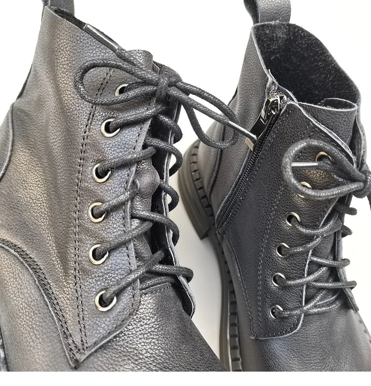 Ghete la gleznă Careaymade, piele naturală, variantă lată - mărime mare, înălțime toc 3-5 cm, căptușeală din lână