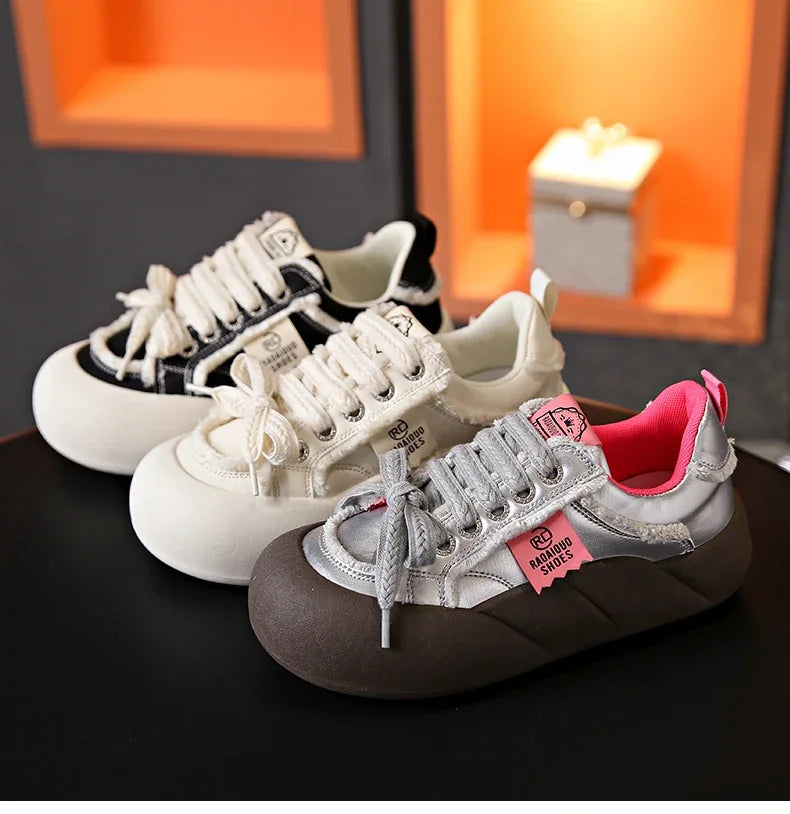 Women Flat New Wave Platform Sneakers Female Autumn New Round Toe Mixed Colors Women Casual Shoes Comfortable Breathable Loafers