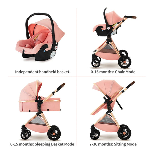 3-in-1-Babykinderwagen mit hoher Landschaft, verstellbarer Griff, Reisekinderwagen mit Muttertaschen, Netz-Kinderwagen by Golden Bridge Store