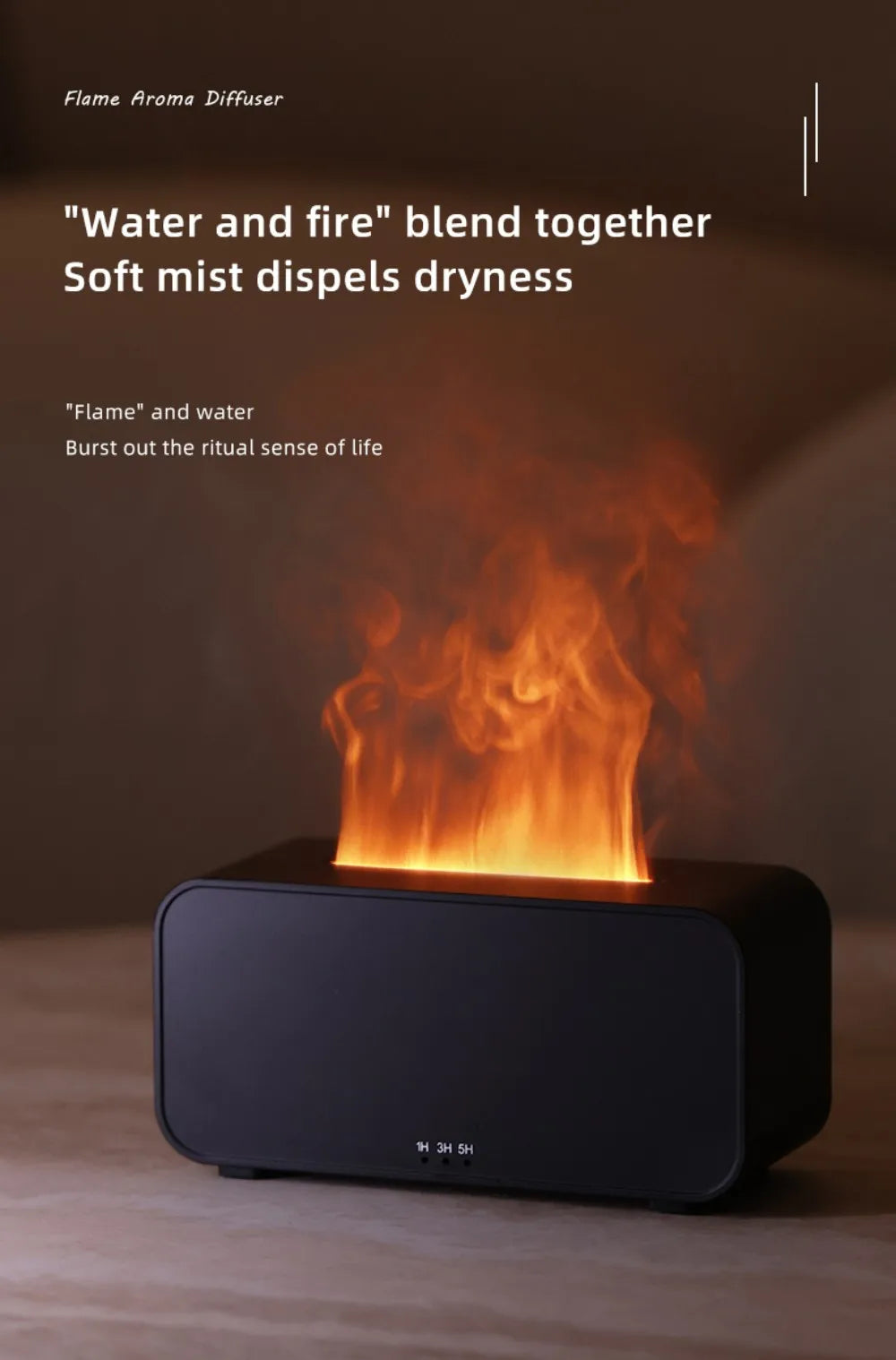 Humidifier Flame Aromatherapy Diffuser Can Add Essential Oils 7 Colours Flame Diffuser Timing Protection USB Desktop Humidifier