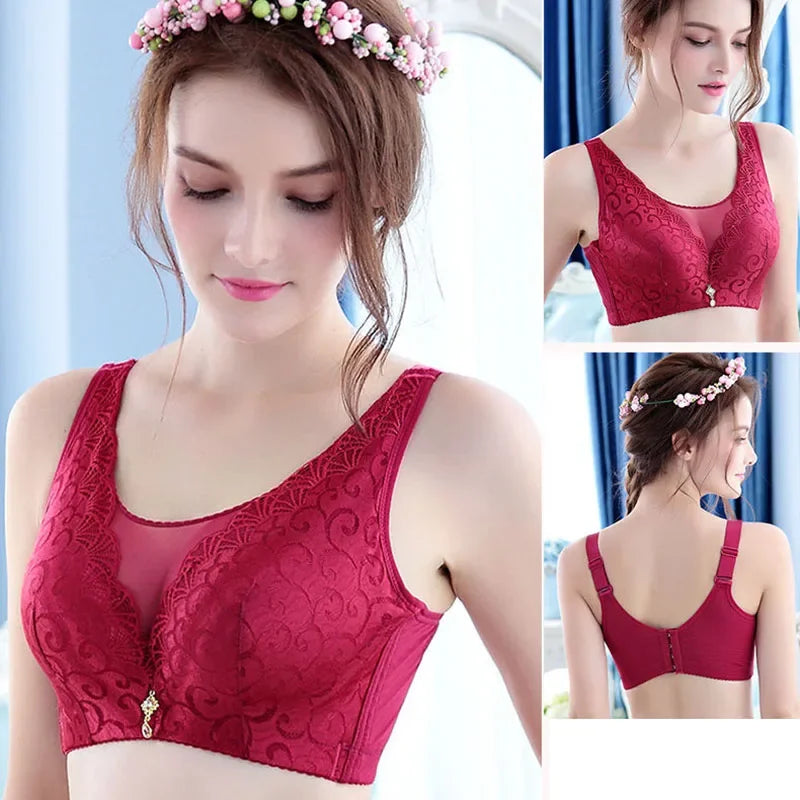 elegant Bra Women Lace Push Up Bralette Wire Free Mesh Large Size Lingerie Solid Color Seamless Thin Wireless Soft Floral Bralette