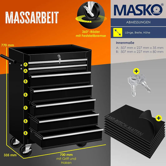 XIUWOM Werkstattwagen Abschließbarer Metall Werkzeugwagen - 7-Schubladen, 200 Kg by Golden Bridge Store