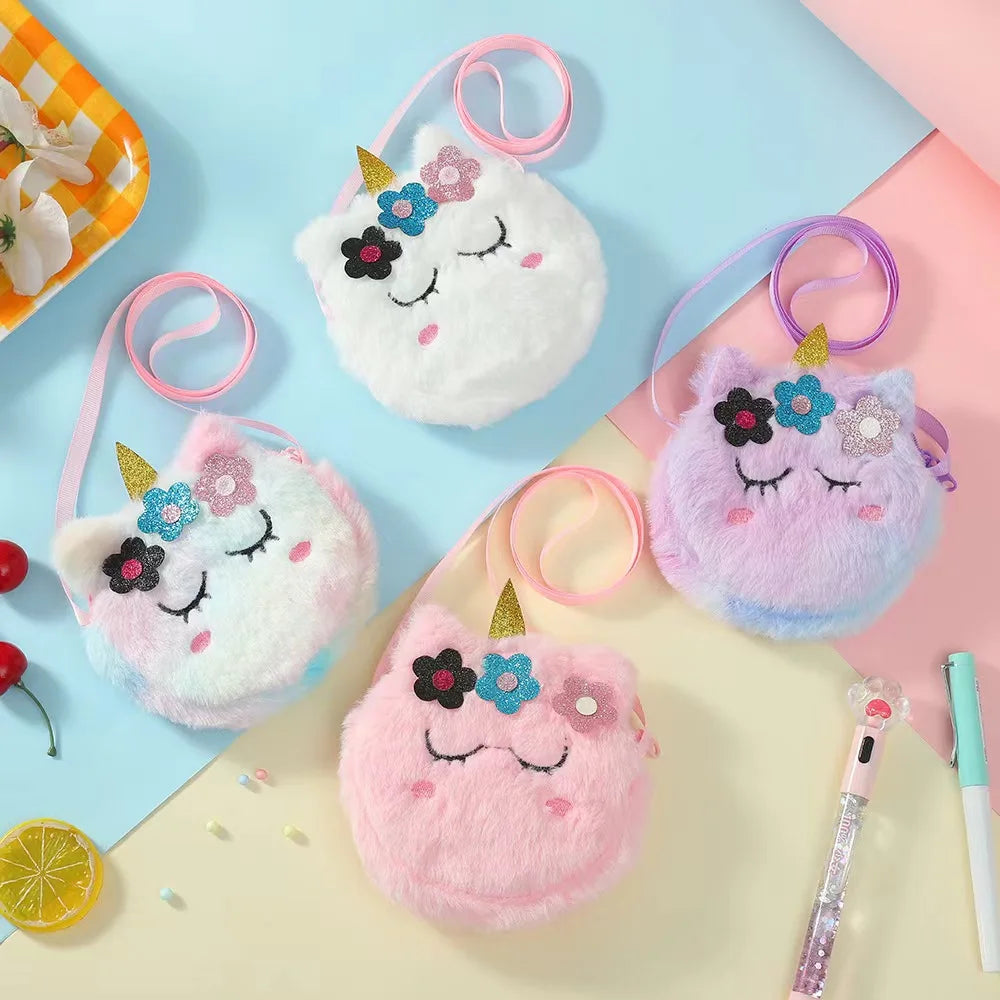 Children's Bag Unicorn Crossbody Bag Baby Girls Bag Plush Shoulder Bag Girls Round Cute Coin Purse Kids Gifts