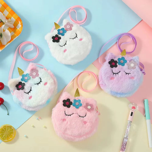 Children's Bag Unicorn Crossbody Bag Baby Girls Bag Plush Shoulder Bag Girls Round Cute Coin Purse Kids Gifts