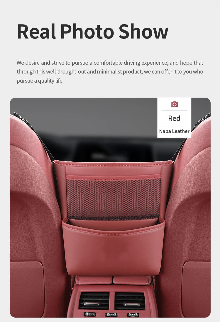 Car Seat Middle Storage Bag PU Leather Car Armrest Hanging Organizer Multifunction Handbag Holder Net Pocket Cup Tissue Storage