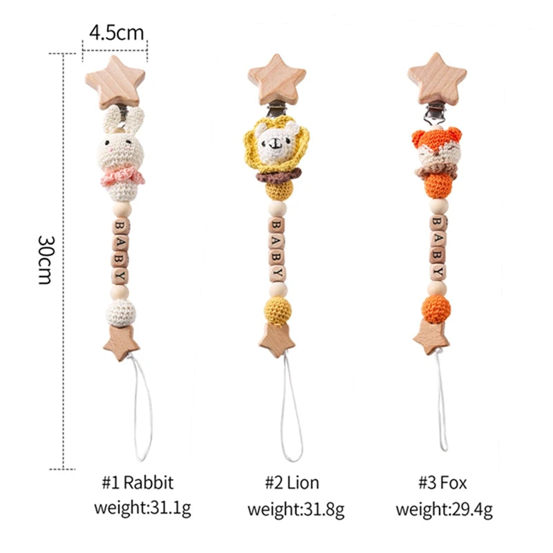 Baby Pacifier Chain Star Customizable Beads Wooden Pacifier Clips BPA Free Handmade Holder Chain Infant Nursing Teether Chain