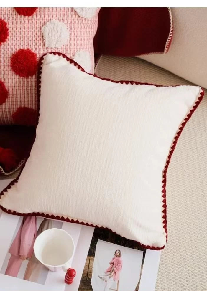 Modern Red Festive Cushion Cover Christmas Party Pillow Cover Decorative Polka Dot Tufted Tassel Velvet Pillowcase Home Decor