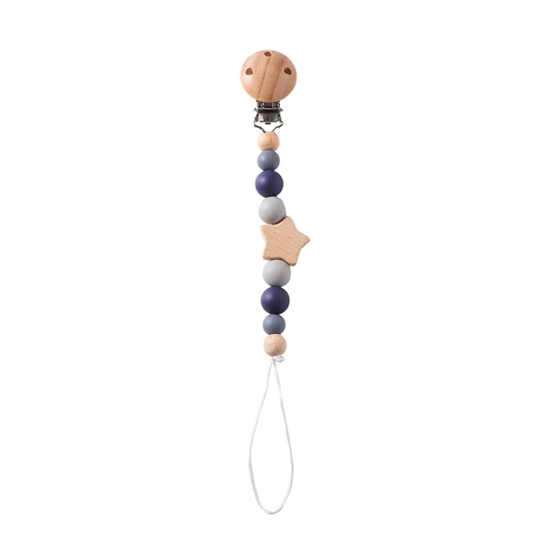 Baby Pacifier Chain Star Customizable Beads Wooden Pacifier Clips BPA Free Handmade Holder Chain Infant Nursing Teether Chain