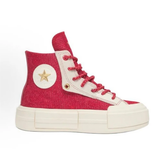 Teniși Converse A13347 confortabili din pânză, cu talpă înaltă - Mărime, Material, Culoare Roșu-Alb