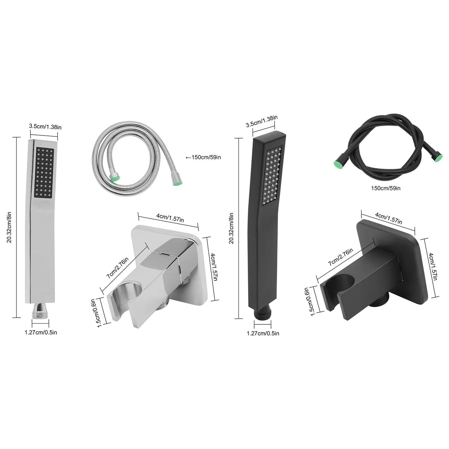 Mattschwarzes, geräuscharmes Duscharmaturen-Set mit Messing-Wandanschluss und Federschlauch