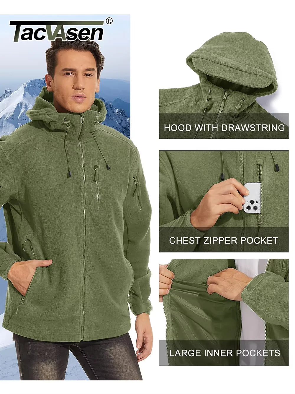 Tacvasen Kapuzen-Fleecejacke - winddicht, warm, Gr. S-XXL