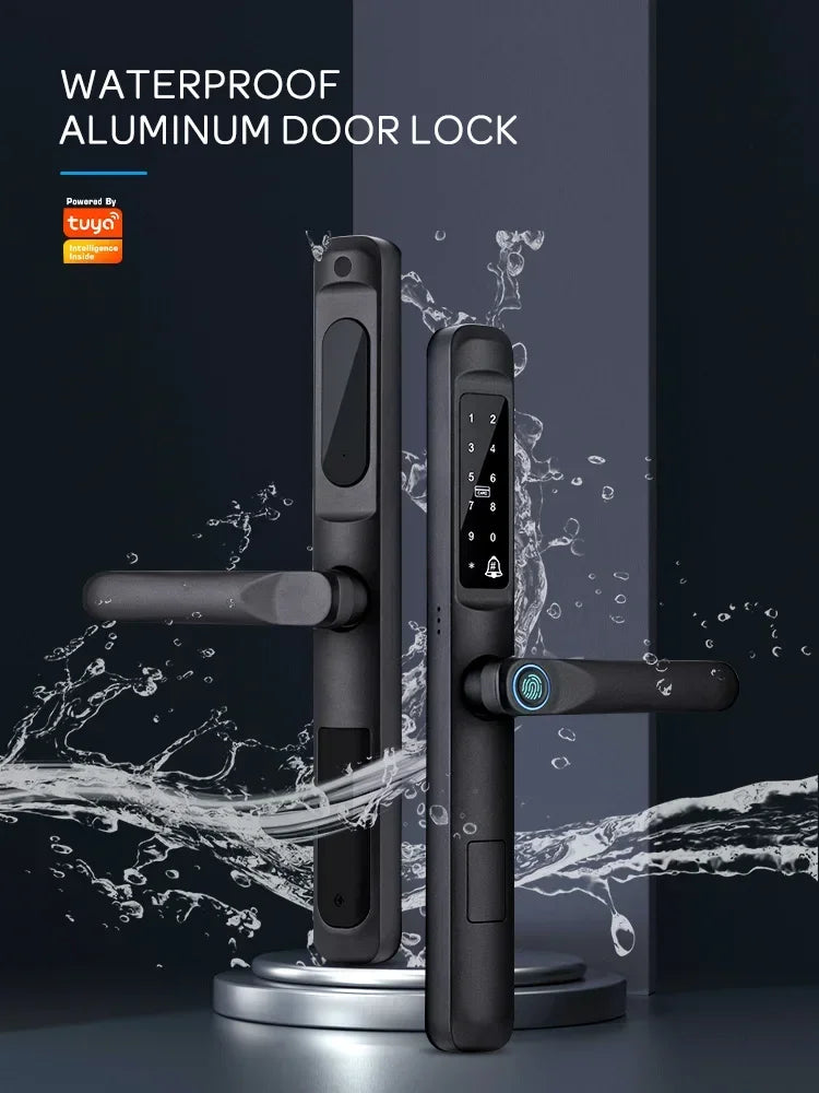 92/85mm Wasserdichter Outdoor-Fingerprint-TUYA-WIFI-APP-RFID-Karten-Code-Schlüssellos-Smart-Elektronischer-Türschloss-Aluminium/Glas-Schiebe