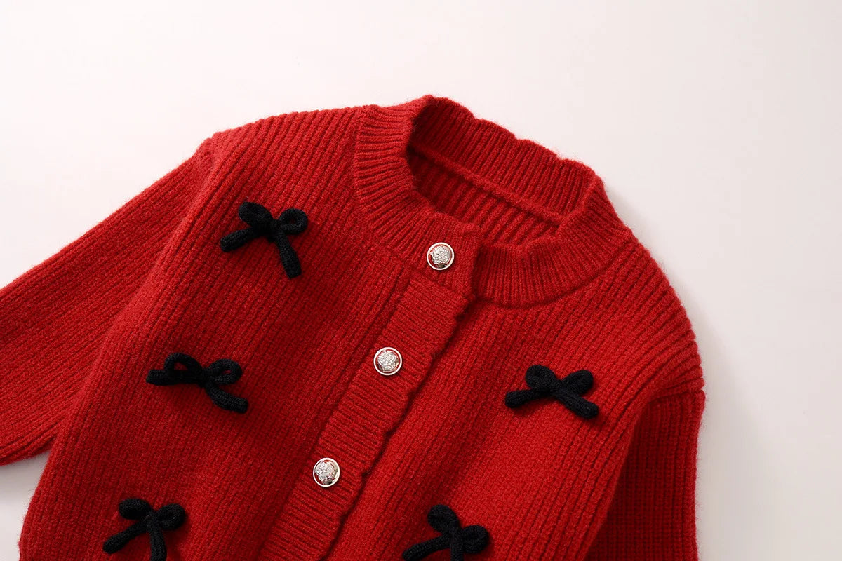 V-TREECN Roter Strickcardigan - Gr 3-6Y Polyester O-Kragen