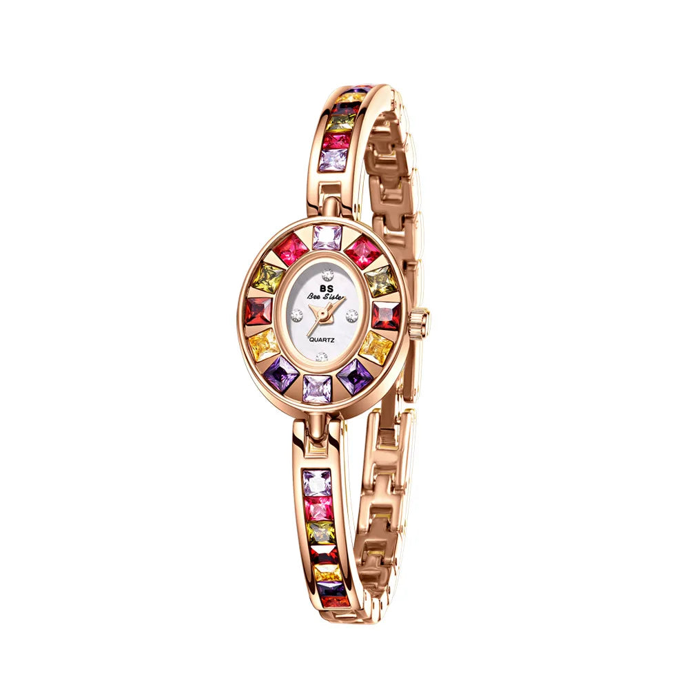 Womens Watch Luxury Fashion Quartz Wristwatches Colored Rhinestone Small Silver Bracelet Watches For Women Gifts