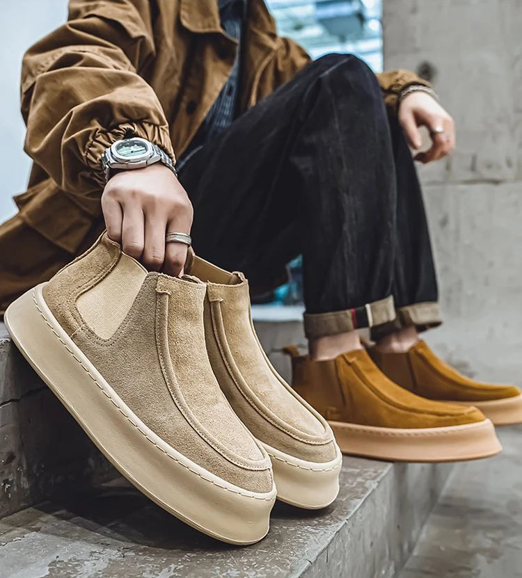 Ghete Chelsea Shangkaka cu platformă, croială înaltă - Mărimea 44, Înălțimea tocului 2 cm, Înălțimea gleznei