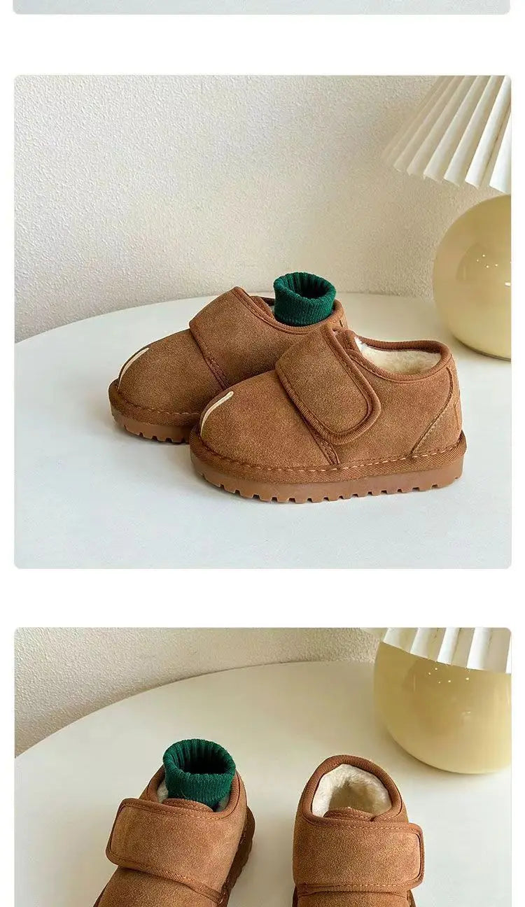 Kinder Winter Schnee Stiefel Neue 2025, Faux Wildleder Warme Plüsch Baumwolle Schuhe Jungen Mode Anti-slip Gummi Sohle mädchen Stiefeletten