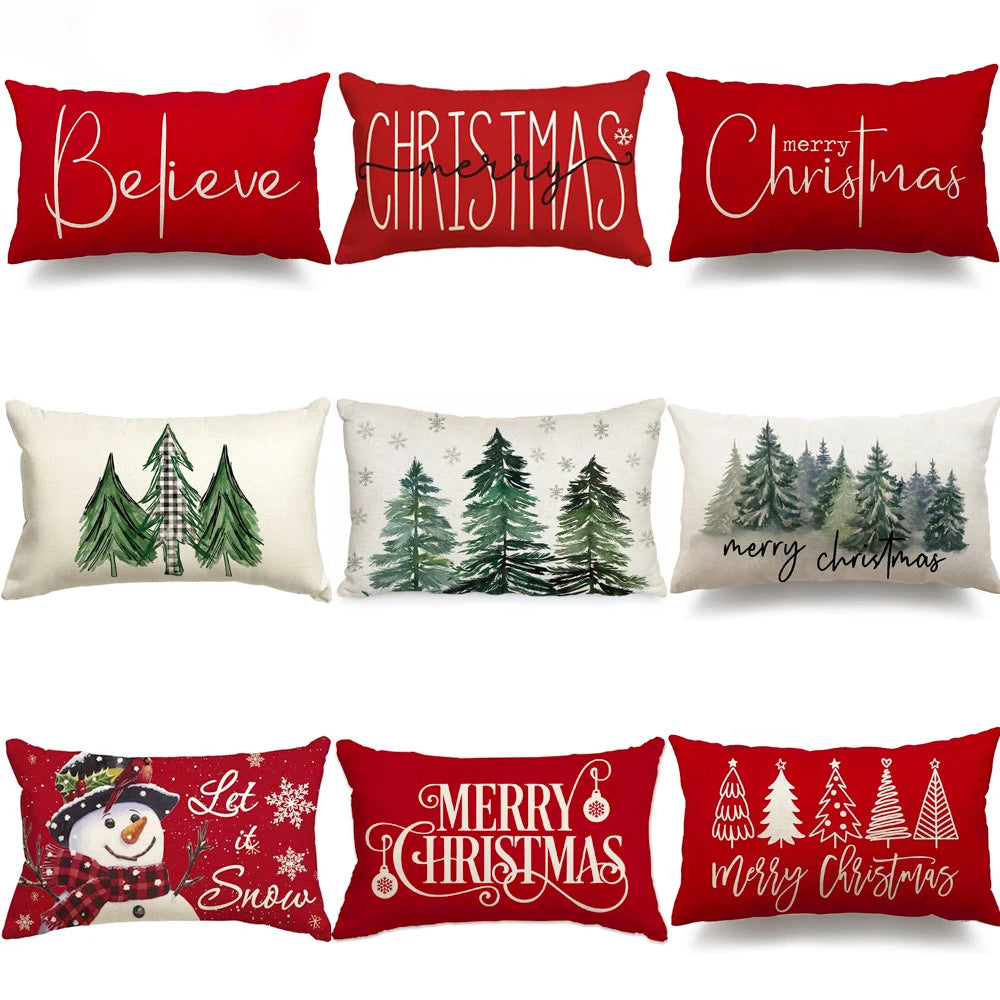 Merry Christmas Decorative Pillow Cover 30x50cm Linen Throw Pillowcase Christmas Decorations Home Decor Bedroom Cushion Cover