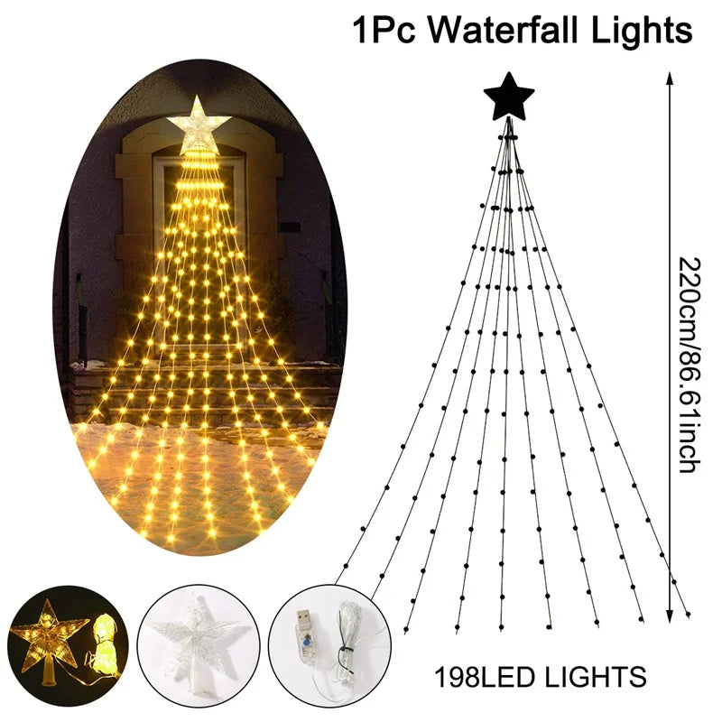 Choice XD2409 Weihnachtsstern Wasserfall-Lichterkette - 198 LEDs 2,2m