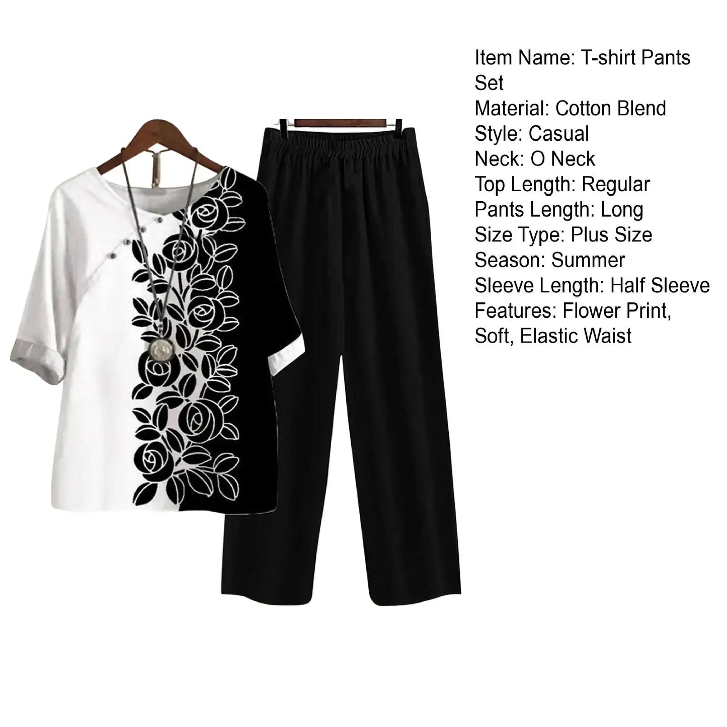 Elegant  Women Outfit Breathable Flower Pattern Blouse Trousers Half Sleeves Soft Blouse Pants Spring Clothes