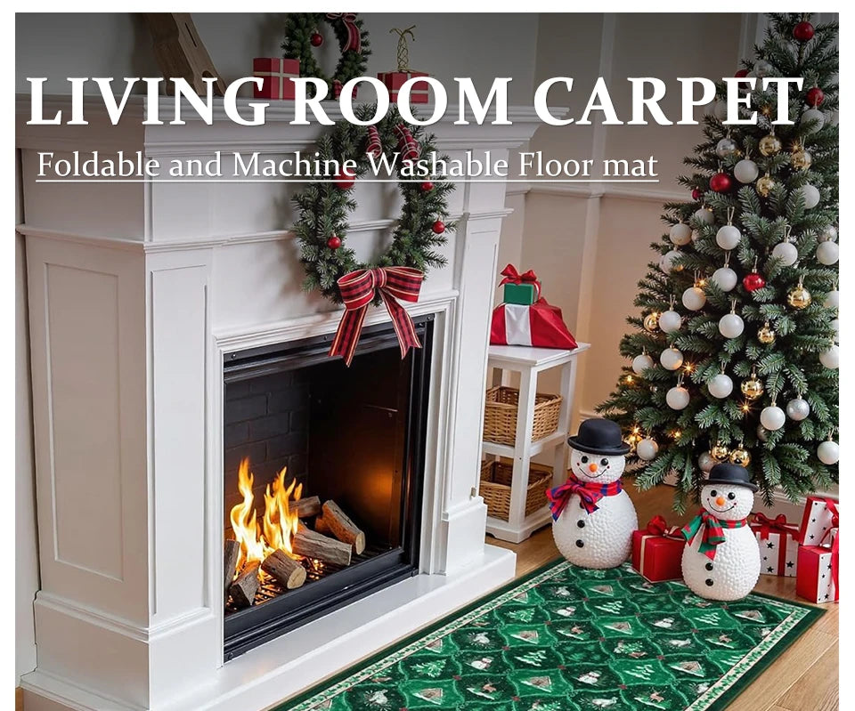 Runner Rug Corridor Non-slip Machine Washable Easy To Fold Floor Mat Green Plaid Snowman Rugs Christmas Gift Home Decoration Mat