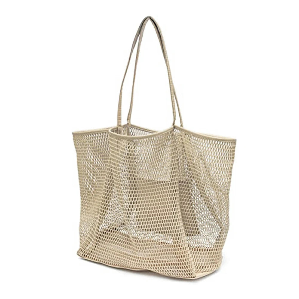 Women Swimming Beach Mesh Bag Ladies Shoulder Bag Large-capacity Travel Portable Storage Bag Multifunction Handbag