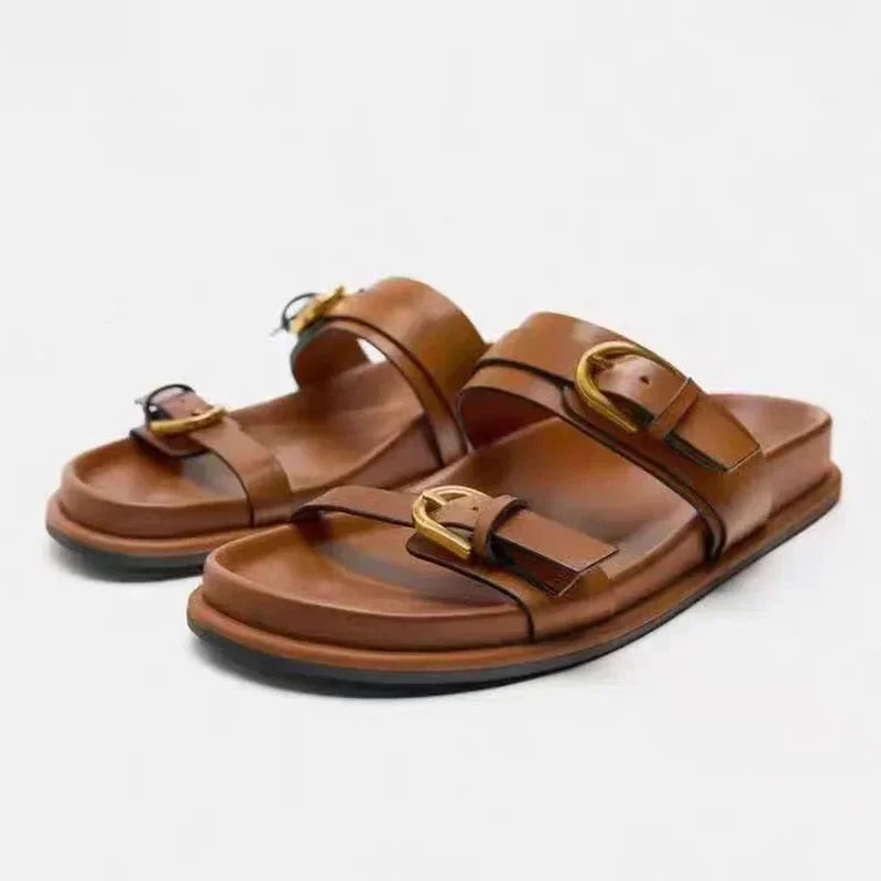 BUVAZIK Modell Buckle Sandale - PU Leder Flach 1cm Damen