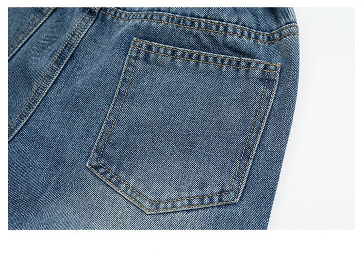 Jeans For Girl Spring Embroidery Star Pattern Wide Leg Denim Pants Kids Casual Style Children Loose Clothes 6 8 9 10 12 14 Years