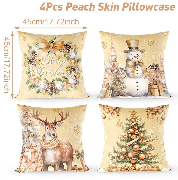 4pcs Christmas Cushion Cover Pillowcase Merry Christmas Decoration Linen Pillow Cases Home 2025 Xmas Gifts Pillow Covers 2026