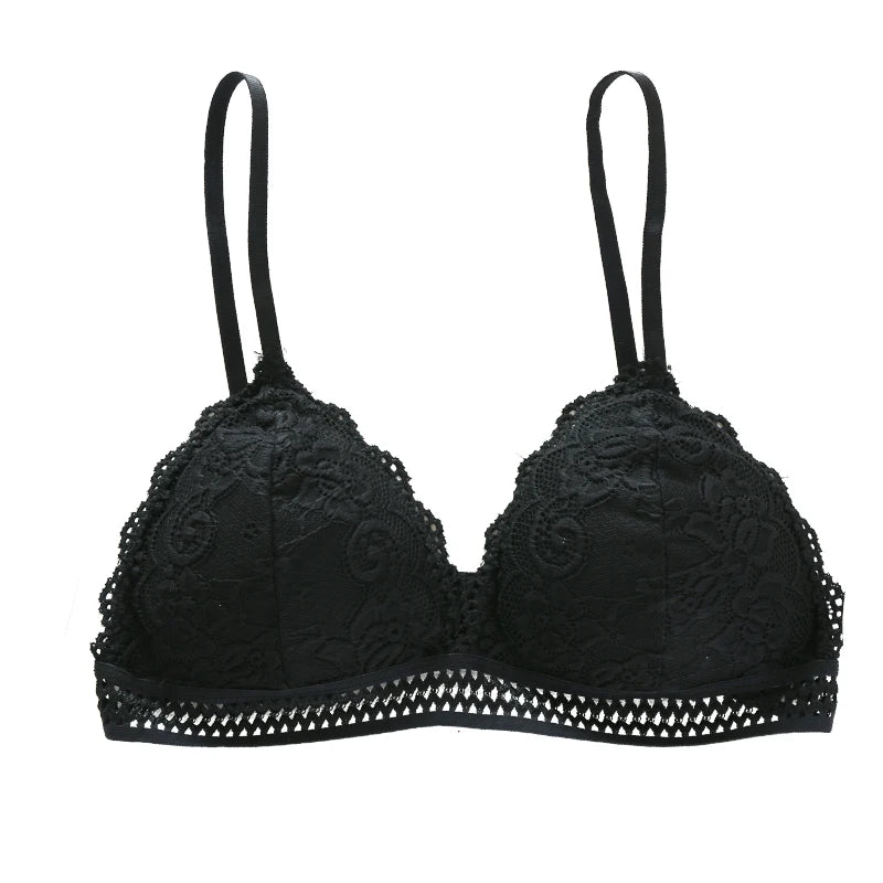Damen Bralette 2025 - Blumen-Spitzen BH mit tiefem V-Ausschnitt & Push-Up Effekt