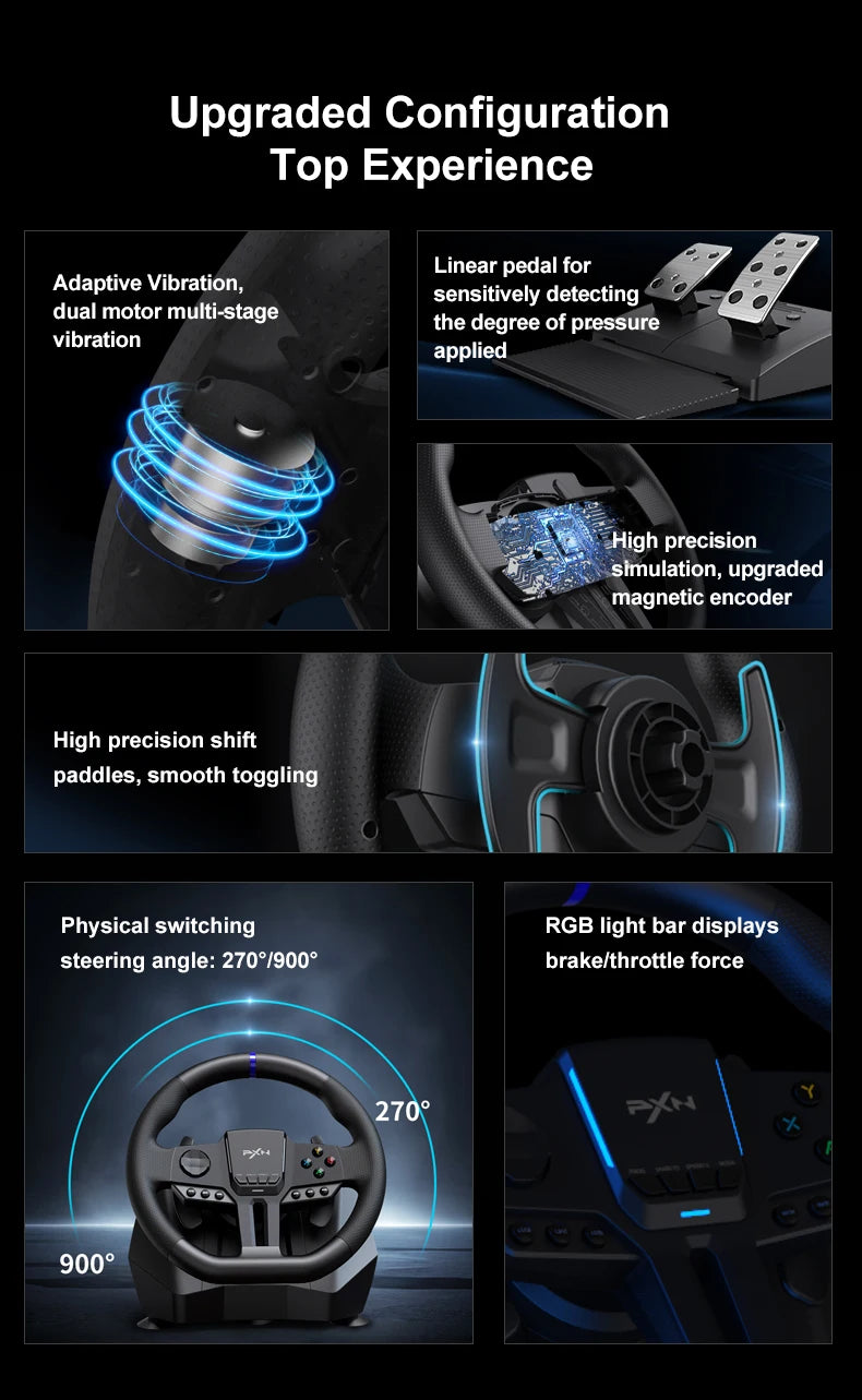 Gaming-Lenkrad 2025: PXN V900 GEN2 Driving Simulator 270°/900° Rotation - Racing Wheel mit Pedal Set für PC Switch PS4 Xbox Collection