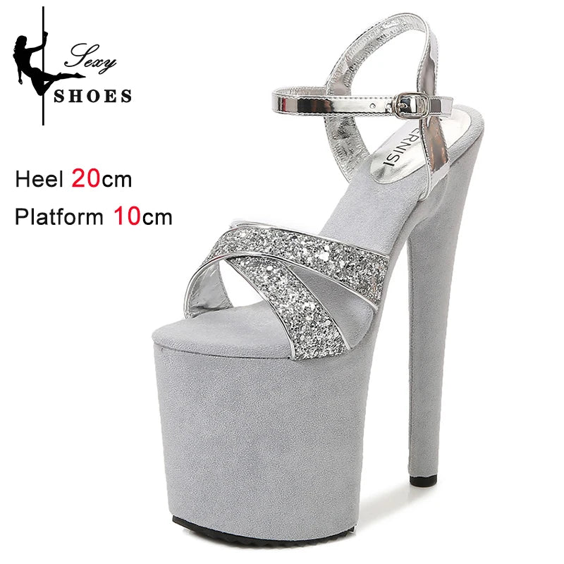 elegant woman shoes with High Heels 20CM Sequined Cloth Platform Modern Sandals Stripper Shoes Red Wedding Women Shoes Pumps