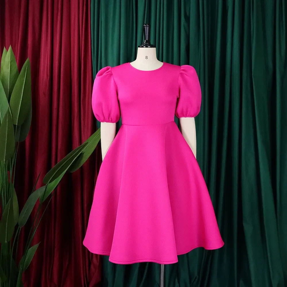 Elegante Kleider Für Frauen 2024 O-Ausschnitt Kurze Ärmel Hohe Taille Plissiert Midi Luxus Weiblich Geburtstag Party Dinner Vestidos