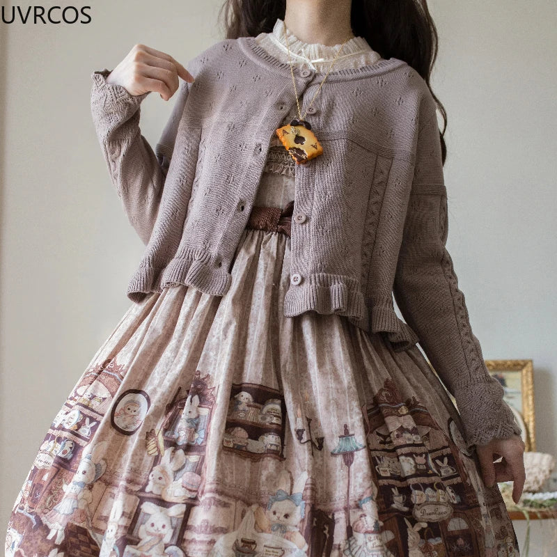 UZSCCN Lolita Cardigan O-Ausschnitt Rüschen - Größe Regular, Strickgewicht Mittel, Regular Fit