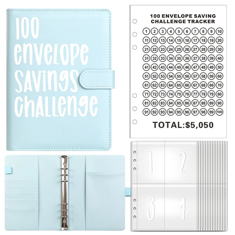 PU Leather Notebook Binder Budget Saving Money Planner Money Organizer for Cash Savings Zipper Envelope Pockets Stickers