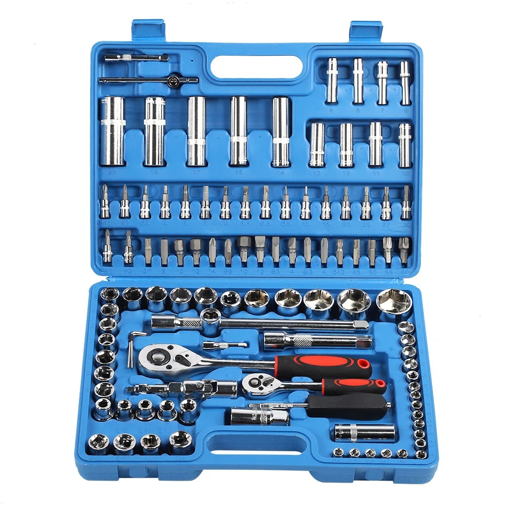 Ratchet Wrench Set 1/4in 1/2in CR40 Stahl-Sockel-Set Werkzeugkasten + Box Handwerkzeug-Kits Sockel-Set Stahl-Sockel-Set-Werkzeug-Kit
