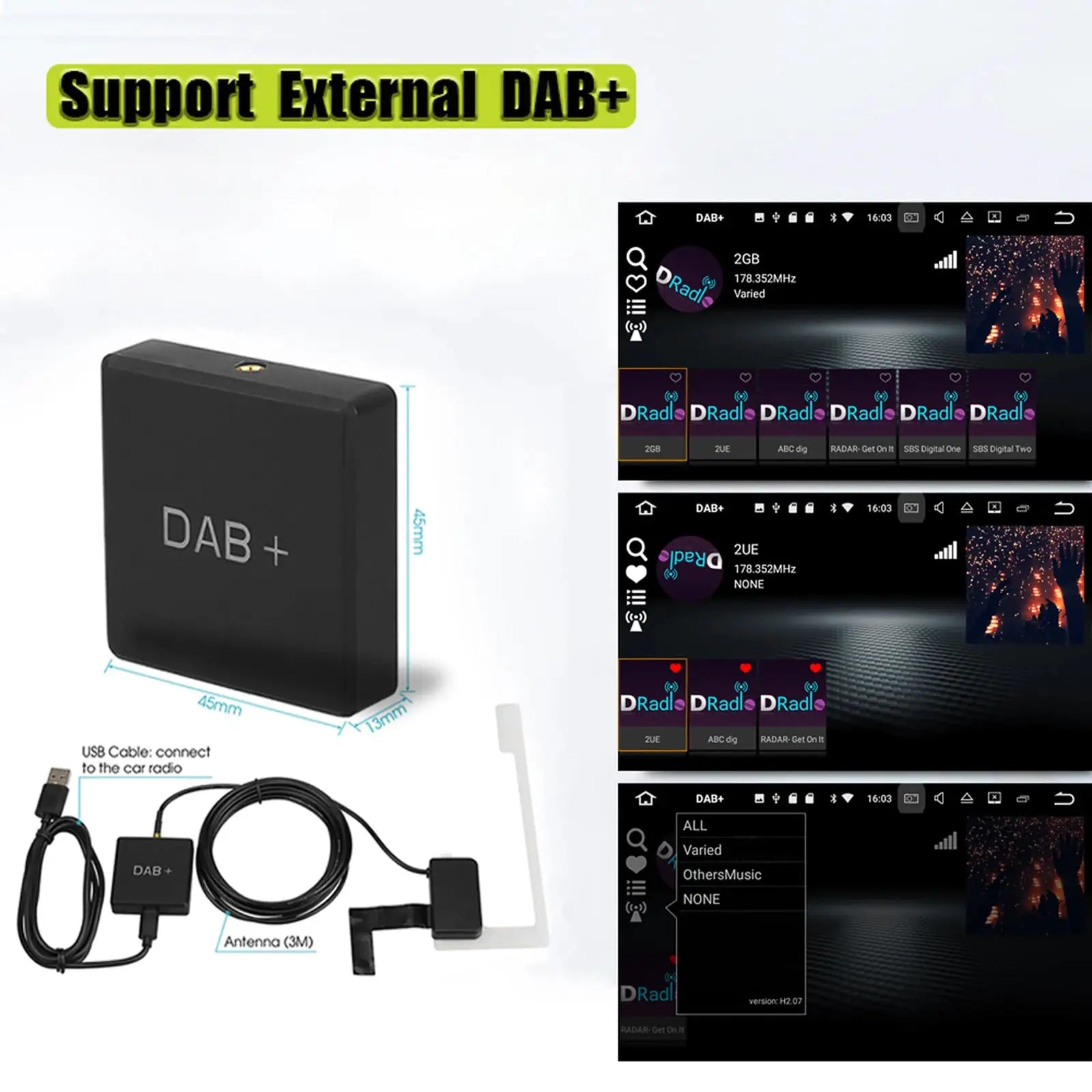 DAB 004 USB DAB Box Digitaler Radioantennen-Tuner FM-Übertragung für Autoradio Android 5.1 für Länder mit DAB-Signal by Golden Bridge Store