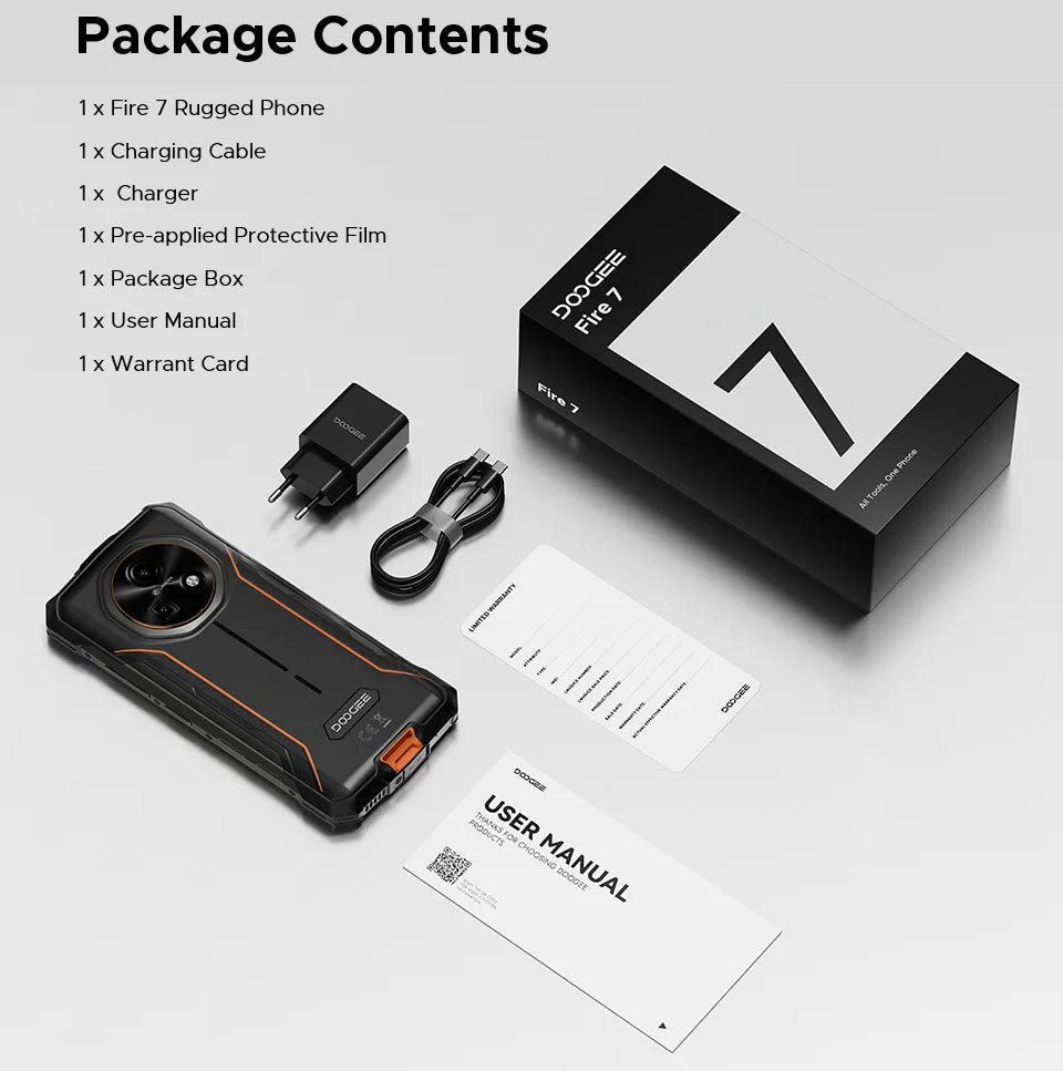 DOOGEE Fire 7 Robustes Smartphone - Akk 13000 mAh, 18W, 6,6 Zoll