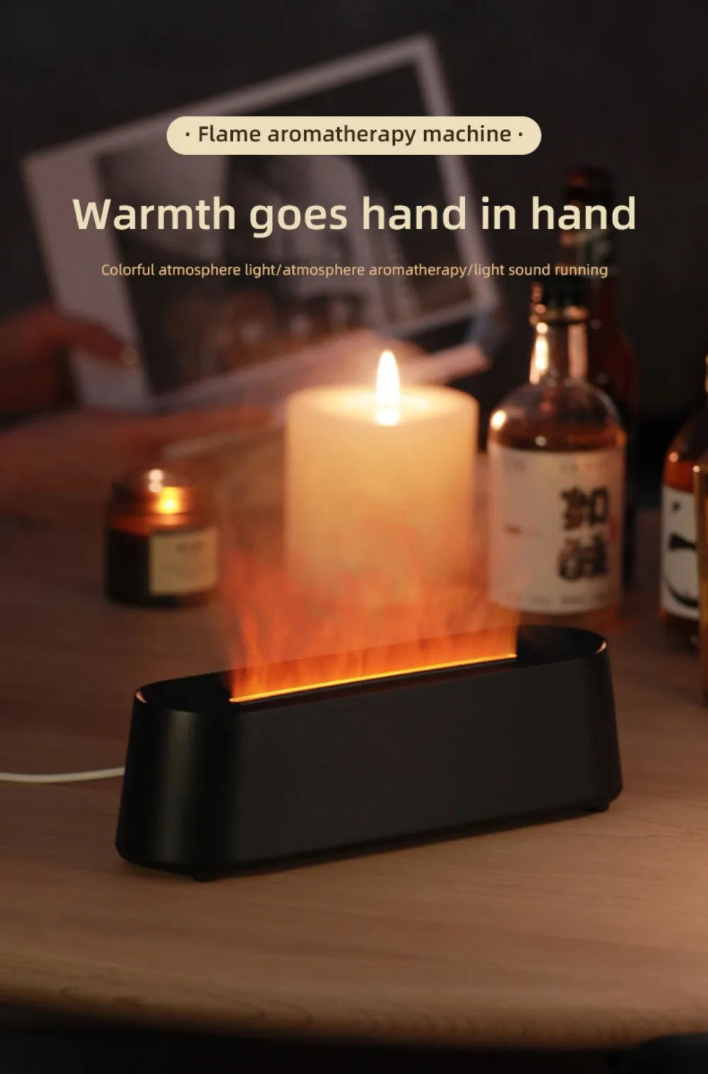 Humidifier Flame Aromatherapy Diffuser Can Add Essential Oils 7 Colours Flame Diffuser Timing Protection USB Desktop Humidifier