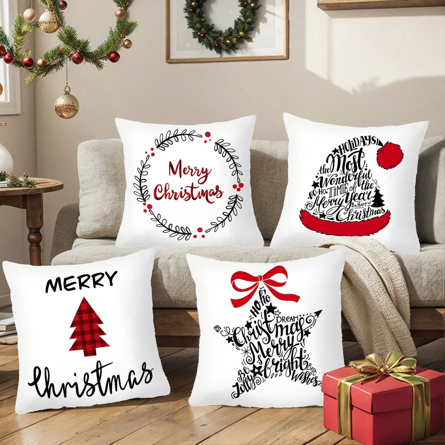 1pc/4pcs 45cm*45cm Christmas Cushion CoverMerry Christmas Decorations for Home 2025 Cristmas Ornaments New Year Gifts